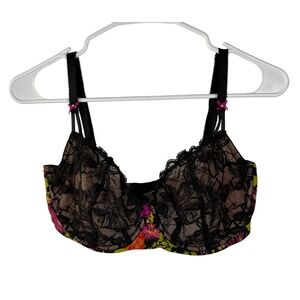 Victorias Secret Unlined Demi Bra 36DDD Sexy Sheer Black Lace Floral Underwire